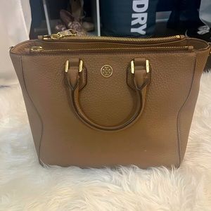 Tory Burch Tan Pebbled Leather Square Tote